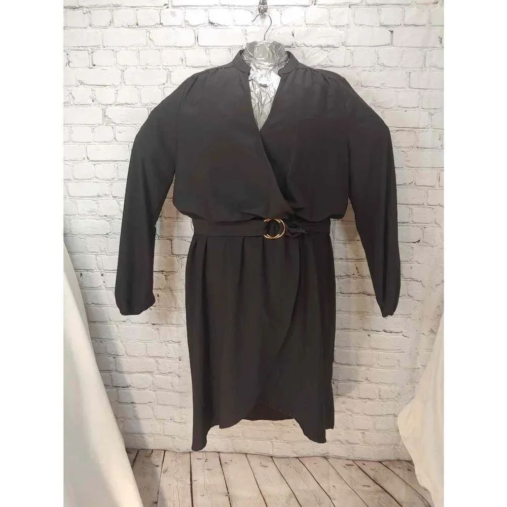 Justfab Womens Size XL Black Asymmetrical Wrap Dress